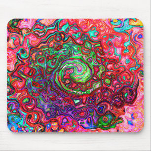 Tapis De Souris Tourbillon liquide abstrait rétro groovy rouge aqu