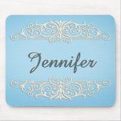 Tapis De Souris Tourbillons victoriens en Crème sur bleu (Devant)