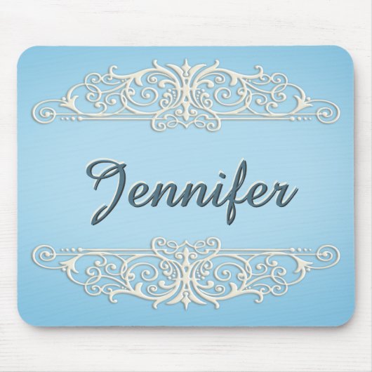 Tapis De Souris Tourbillons victoriens en Crème sur bleu (Devant)