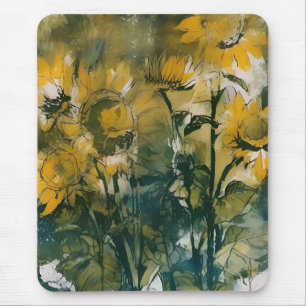 Tapis De Souris Tournesol Abstrait, teals riches, jaunes
