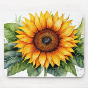 Tapis De Souris tournesol aquarelle avec coussin de souris feuille