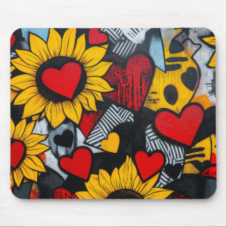 Tapis De Souris tournesol et coeurs