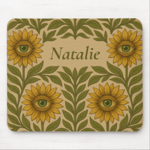 Tapis De Souris Tournesol Vintage Floral Nom personnalisé Mousepad
