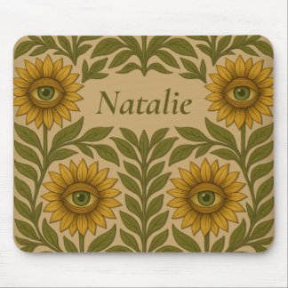 Tapis De Souris Tournesol Vintage Floral Nom personnalisé Mousepad