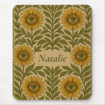 Tournesol Vintage Floral Nom personnalisé Mousepad