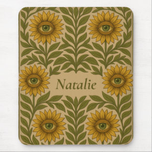 Tapis De Souris Tournesol Vintage Floral Nom personnalisé Mousepad