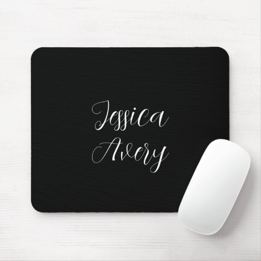 Tapis De Souris Tout nom | Élégant script blanc modifiable sur noi (Avec souris)