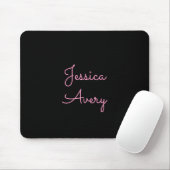 Tapis De Souris Tout nom | Script rose modifiable Cool sur noir (Avec souris)