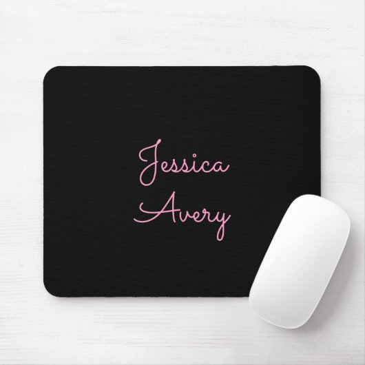 Tapis De Souris Tout nom | Script rose modifiable Cool sur noir (Avec souris)