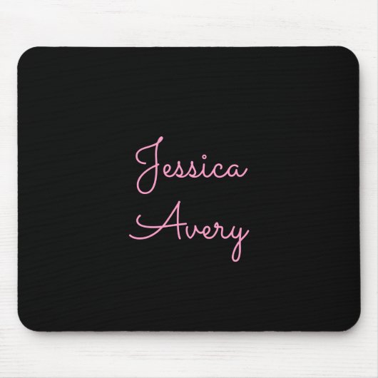 Tapis De Souris Tout nom | Script rose modifiable Cool sur noir (Devant)