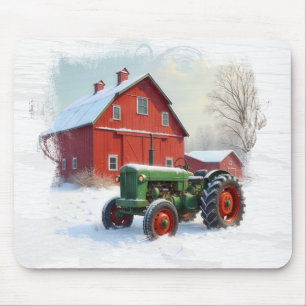 Tapis De Souris Tracteur de ferme vert et grange rouge