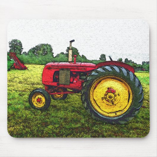 Tapis De Souris Tracteur rouge et jaune de ferme (Devant)