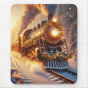 Tapis De Souris Train de vacances de Noël vintage enneigé d'hiver