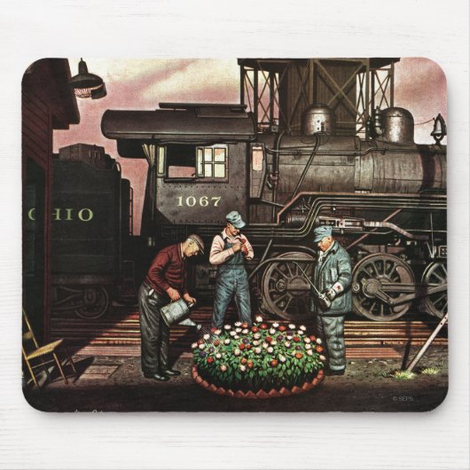 Tapis De Souris Train Yard Flower Garden par Stevan Dohanos (Devant)