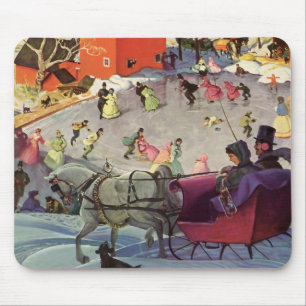 Tapis De Souris Traîneau de Noël vintage, d'amour et de romance