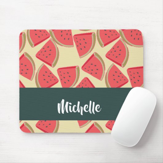 Tapis De Souris Tranches de pastèque rose sur jaune (Avec souris)