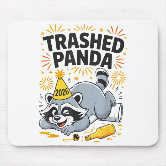 Tapis De Souris Trashed Panda New Year 2026 Funny Drunk Raccoon (Devant)