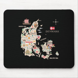 Tapis De Souris Travel Europe Danemark Carte Copenhagen Danish Fam