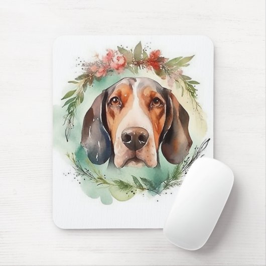 Tapis De Souris Treeing Walker Christmas Wreath Festive Pup (Avec souris)