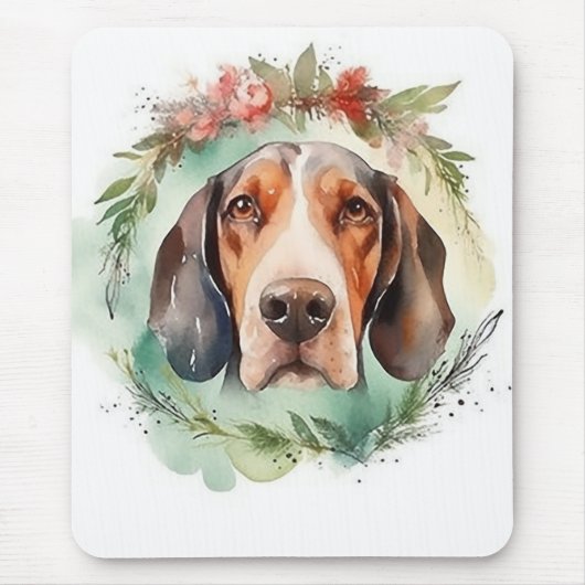 Tapis De Souris Treeing Walker Christmas Wreath Festive Pup (Devant)