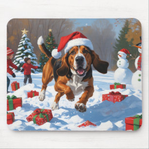 Tapis De Souris Treeing Walker Coonhound neige avec chapeau de Noë