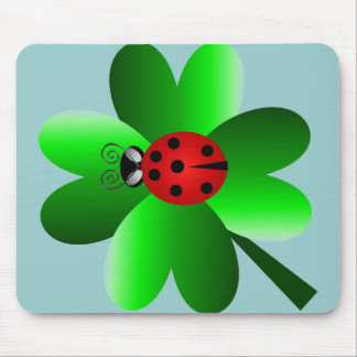 Tapis De Souris Trèfle de coccinelle et de 4 feuilles