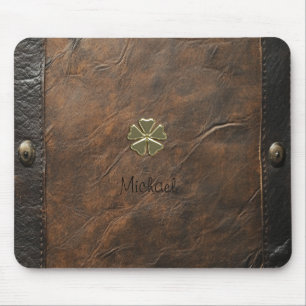 Tapis De Souris Trèfle doré Saint-Patrick, Cuir marron
