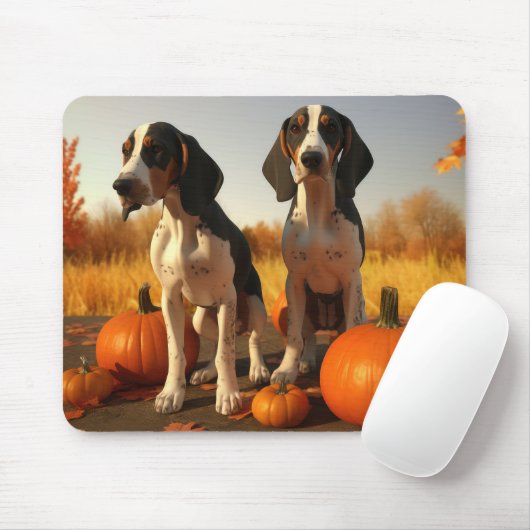 Tapis De Souris Trek Walker Coonhound Chiot Citrouille d'automne (Avec souris)