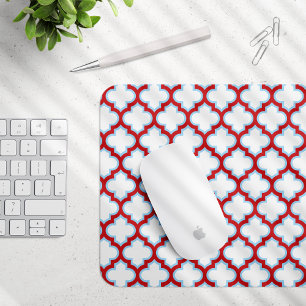 Tapis De Souris Trellis blanc et rouge, treillis, Quatrefoil