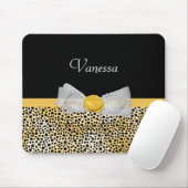 Tapis De Souris Trendy Jaune Cheetah Imprimer Bow fantaisie et nom (Avec souris)