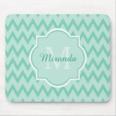 Tapis De Souris Trendy Mint Green Chevron Zigzag Nom et Monogramme (Devant)