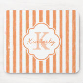 Tapis De Souris Trendy Orange Peint Stripes Monogramme et nom (Devant)