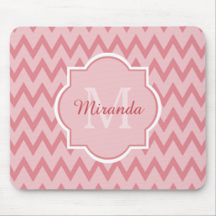 Tapis De Souris Trendy Pink Chevron Zigzag Nom et Monogramme