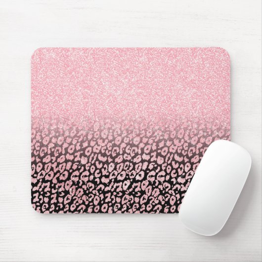 Tapis De Souris Trendy Rose-Gold black Glitter Ombre Leopard Print (Avec souris)