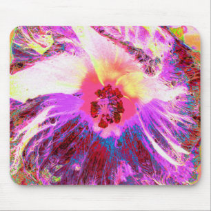 Tapis De Souris Tri psychédélique Couleurs arc-en-ciel Hibiscus Fl