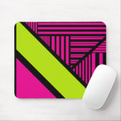 Tapis De Souris Triangle rayures en vert citron, rose chaud et noi (Avec souris)