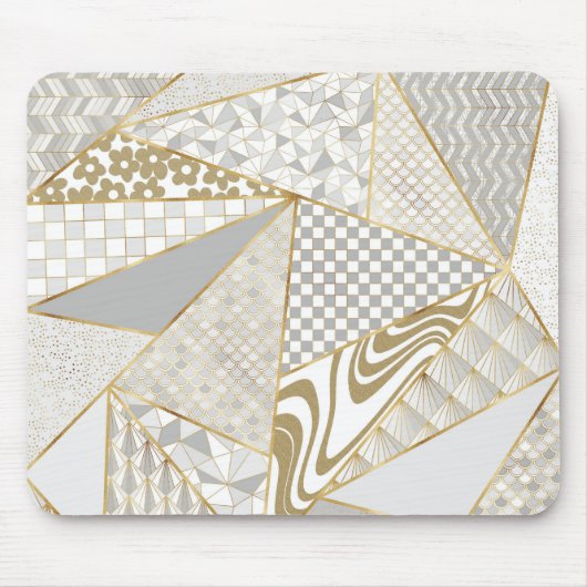 Tapis De Souris Triangles blancs d'or moderne Motif géométrique (Devant)