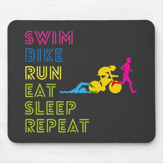 Tapis De Souris Triathlon nage vélo course manger dormir (Devant)