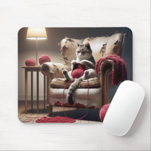 Tapis De Souris Tricot Chat Dans Ancien Siège