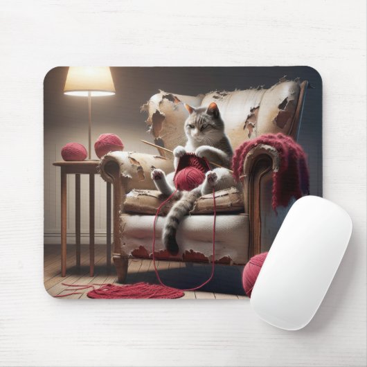 Tapis De Souris Tricot Chat Dans Ancien Siège (Avec souris)