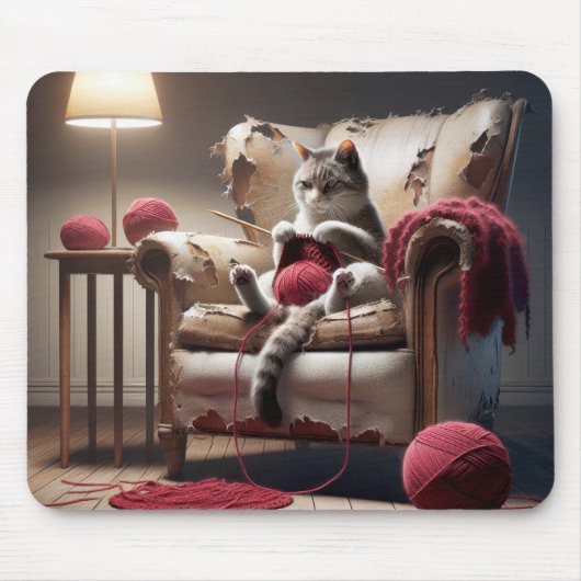 Tapis De Souris Tricot Chat Dans Ancien Siège (Devant)