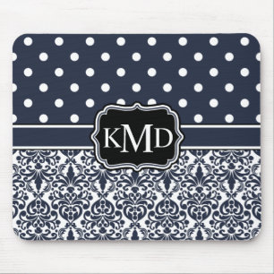 Tapis De Souris Trio Monogramme Navy Damask