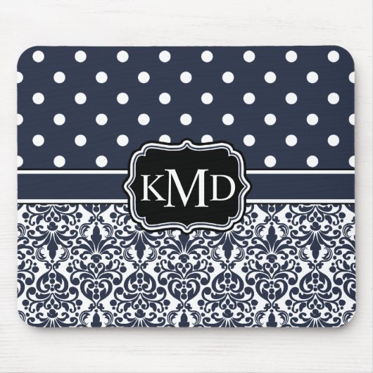Tapis De Souris Trio Monogramme Navy Damask (Devant)
