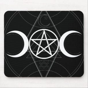 Tapis De Souris Triple Déesse de la Lune Pentagramme Noir & Blanc 