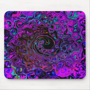 Tapis De Souris Trippy Black et Magenta Retro Liquid Swirl