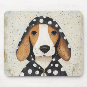 Tapis De Souris Triste chiot Beagle en sweat à capuche à pois