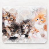 Tapis De Souris Trois belles chatons mignonnes aquarelle (Devant)