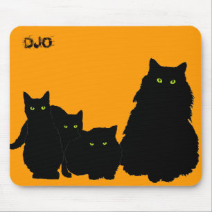 Tapis De Souris Trois chatons et un chat en noir