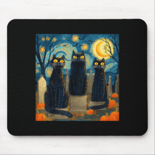 Tapis De Souris Trois chats noirs nuit étoilée Van Gogh citrouille