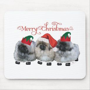 Tapis De Souris Trois chiots Pékinois Noël